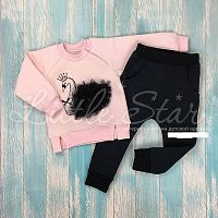 Little star  Джемпер+брюки на манжете "Принцесса Лебедь" / хлопок / розовый+черный / рост 86 / 1 год					