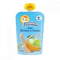 Бабушкино лукошко фруктовое пюре Яблоко/банан 90 гр в мягкой упаковке					